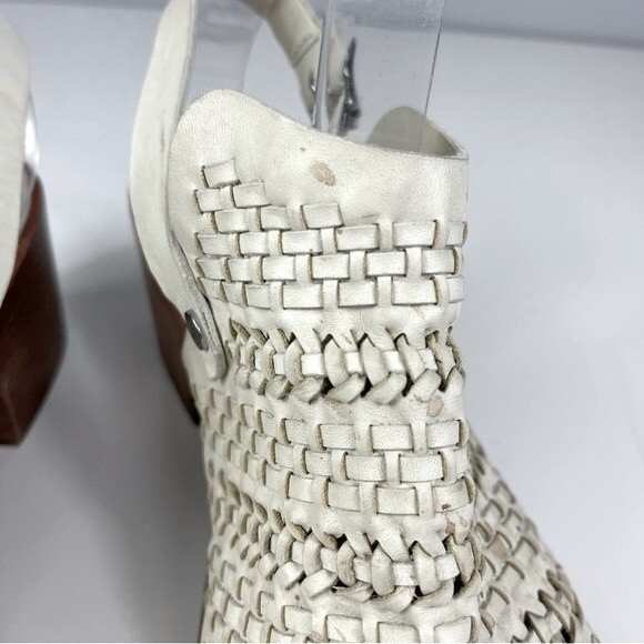 Rag & Bone Wyatt woven leather chunky mid heel slingback sandals ivory white 40 - Picture 7 of 16